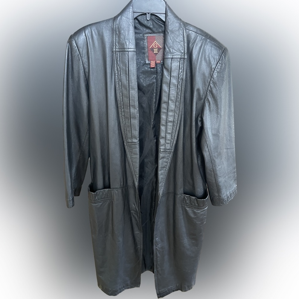 Women's Black Full Length Leather Coat Size M